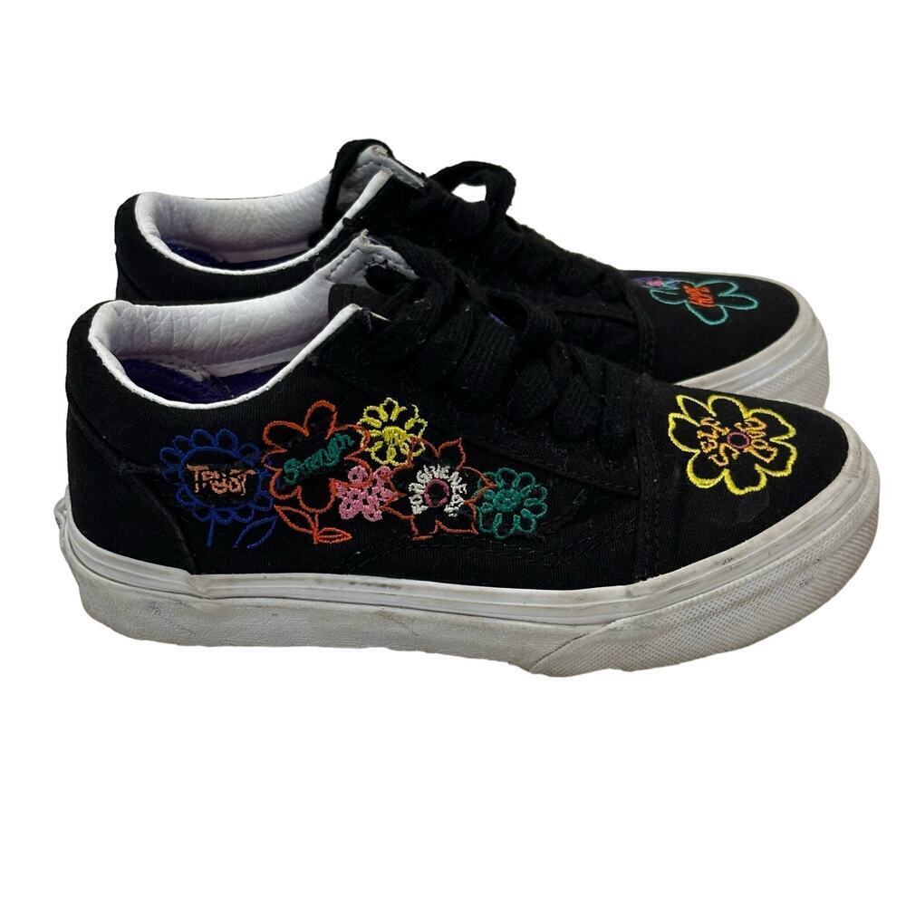 VANS Old Skool Black Self Love Sneakers sz 12 kids embroidered Vans Low Top